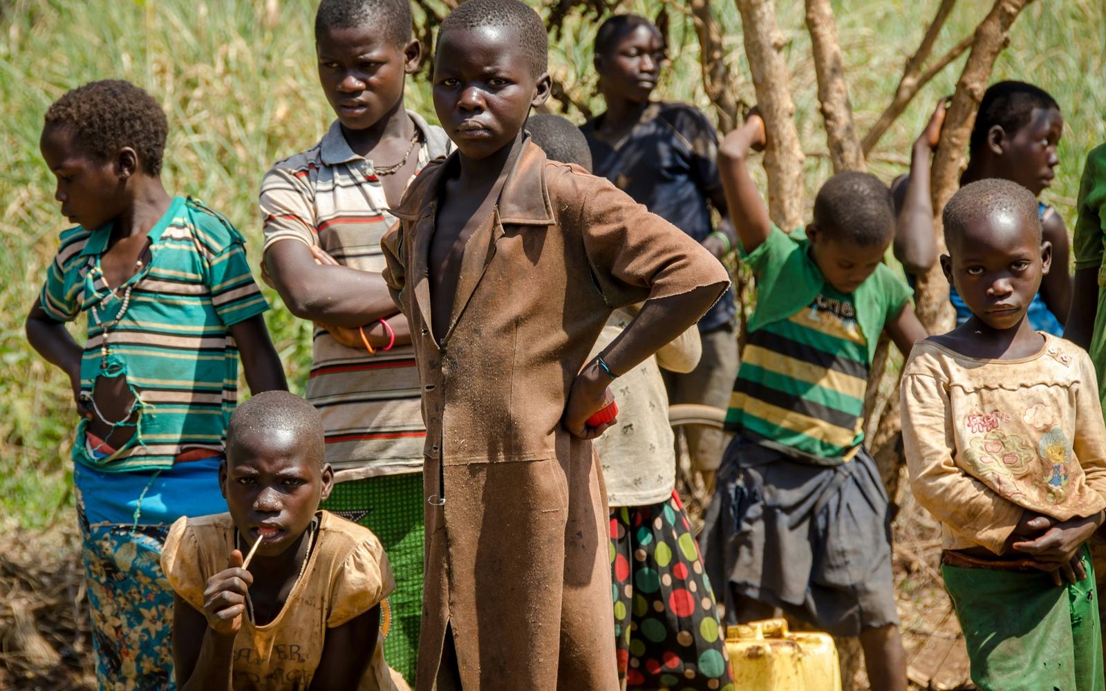 A group of children standing together outdoors